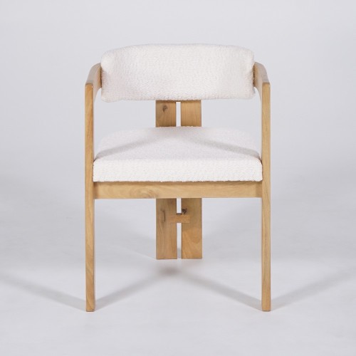 Chaise en bois et tissu bouclette blanc - Eira