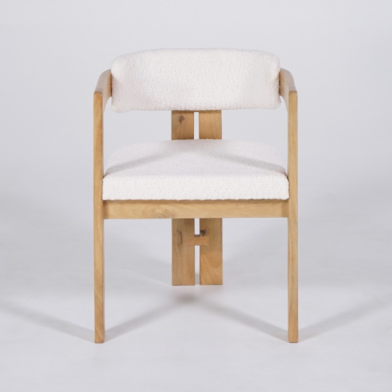 Chaise en bois et tissu bouclette blanc - Eira