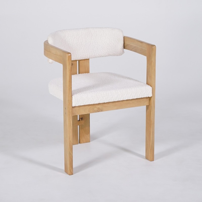 Chaise en bois et tissu bouclette blanc - Eira
