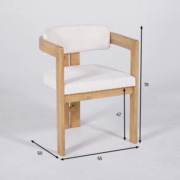 Chaise en bois et tissu bouclette blanc - Eira