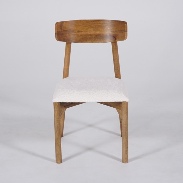 Chaise en bois et tissu bouclette blanc - Alba