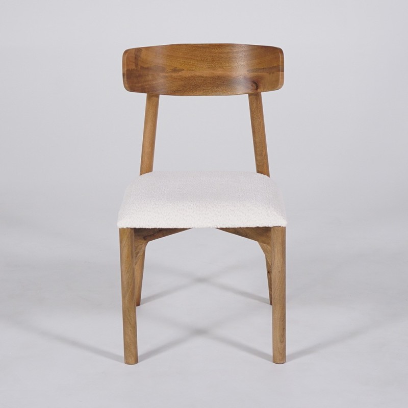 Chaise en bois et tissu bouclette blanc - Alba