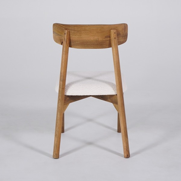 Chaise en bois et tissu bouclette blanc - Alba