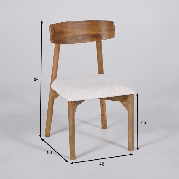 Chaise en bois et tissu bouclette blanc - Alba