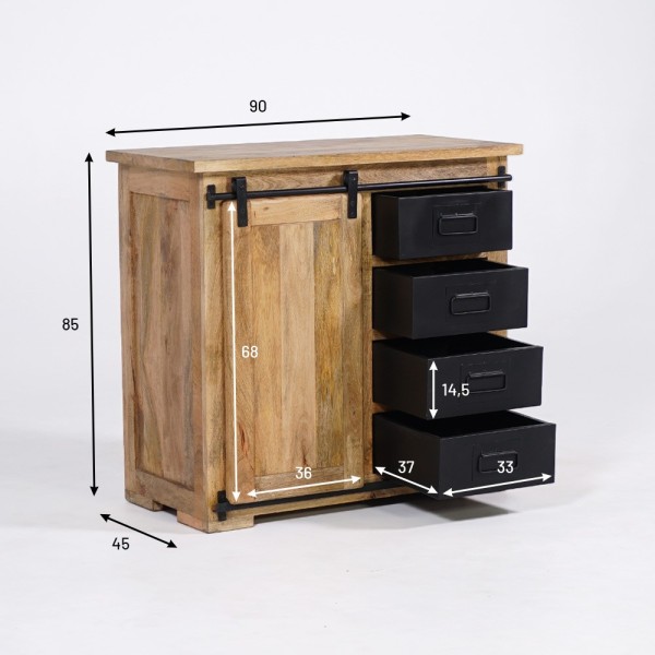 Petit buffet industriel bois et métal 90cm - Paris