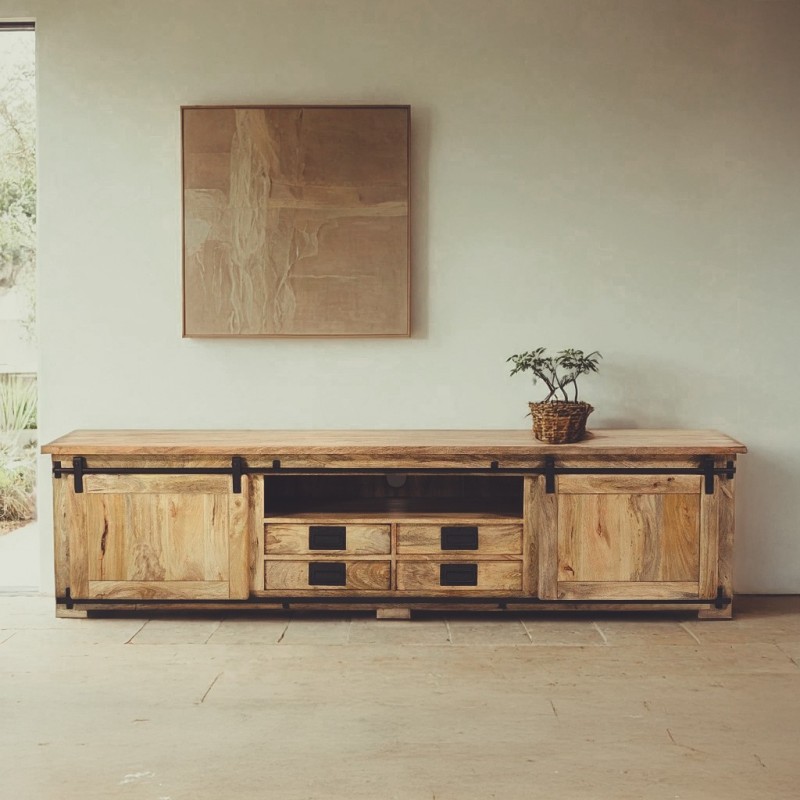 Meuble TV industriel bois et métal 220 cm - Paris