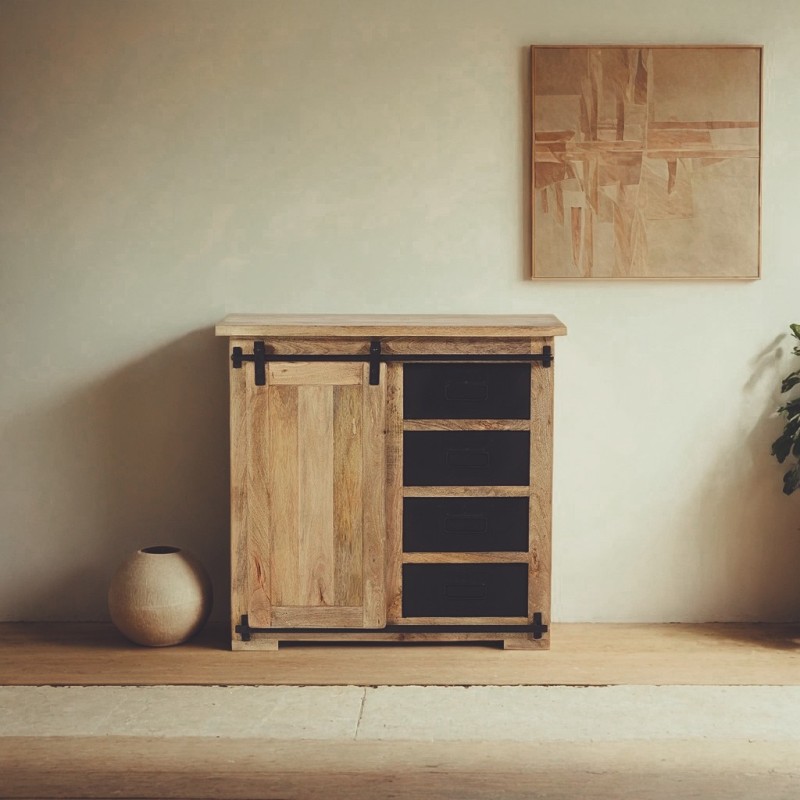 Petit buffet industriel bois et métal 90cm - Paris