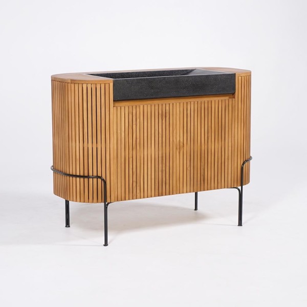 Meuble de salle de bain en teck massif avec vasque en terrazzo noir - Rani