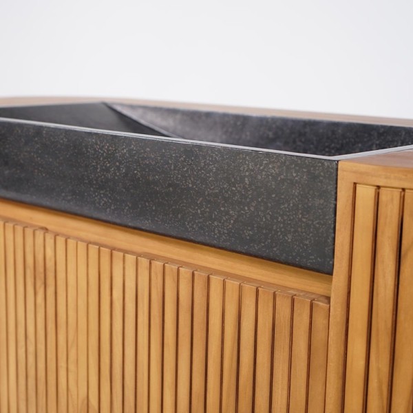 Meuble de salle de bain en teck massif avec vasque en terrazzo noir - Rani
