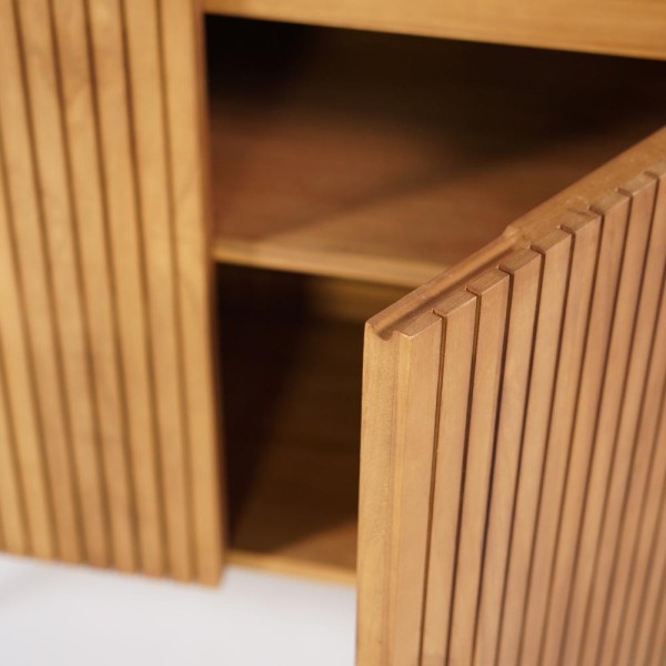 Meuble de salle de bain en teck massif avec vasque en terrazzo noir - Rani