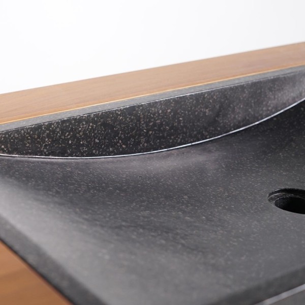 Meuble de salle de bain en teck massif avec vasque en terrazzo noir - Rani