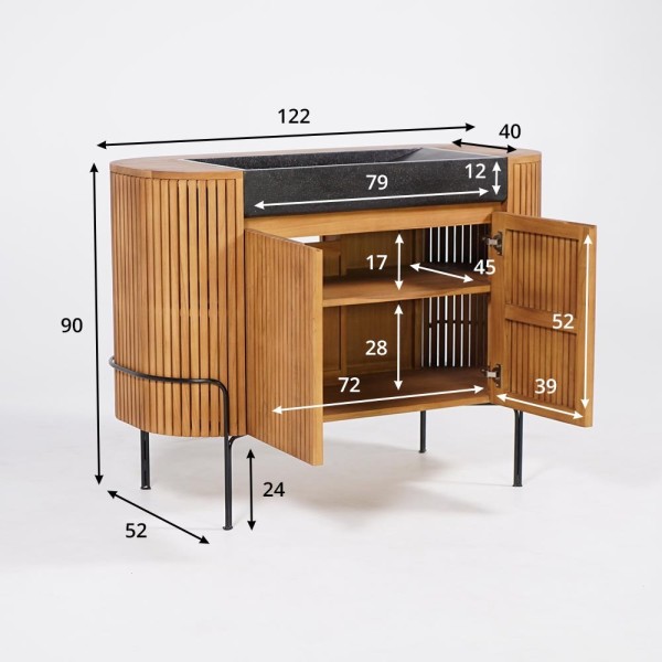 Meuble de salle de bain en teck massif avec vasque en terrazzo noir - Rani