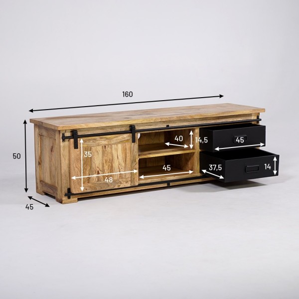 Meuble TV industriel bois et métal 160 cm - Paris