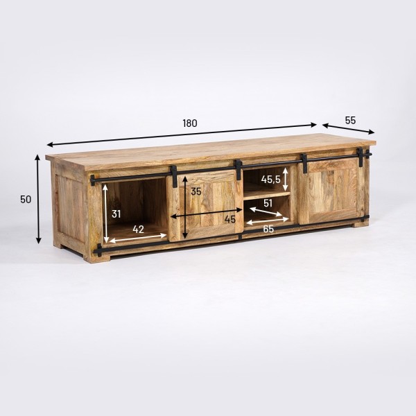 Meuble TV industriel bois et métal 180 cm - Paris