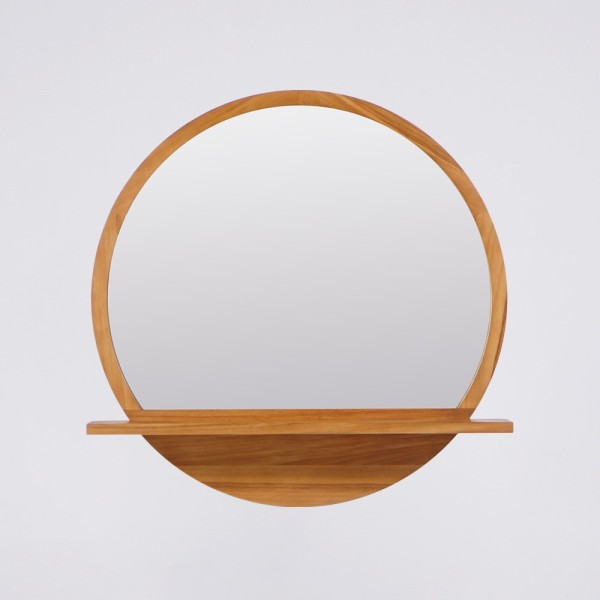 Miroir rond en bois massif de teck - La Luna