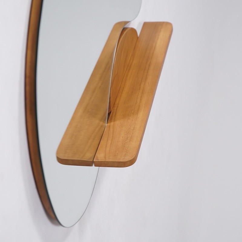 Miroir double de forme organique avec tablette en teck 120 x 70 cm - Lolita