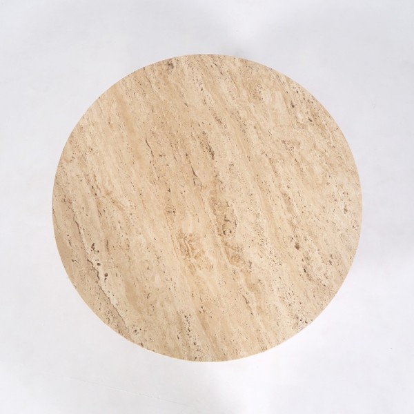 Table basse en bois massif avec plateau en travertin