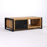 Table basse style industriel en métal et bois massif de manguier - Kansas