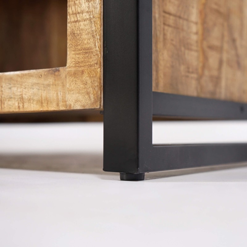 Table basse style industriel en métal et bois massif de manguier - Kansas