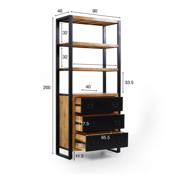 Etagère bois et métal 90cm - Kansas
