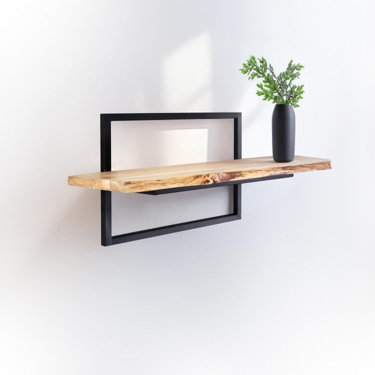 Etagère murale 70 cm avec plateau en bois massif à bord naturel
