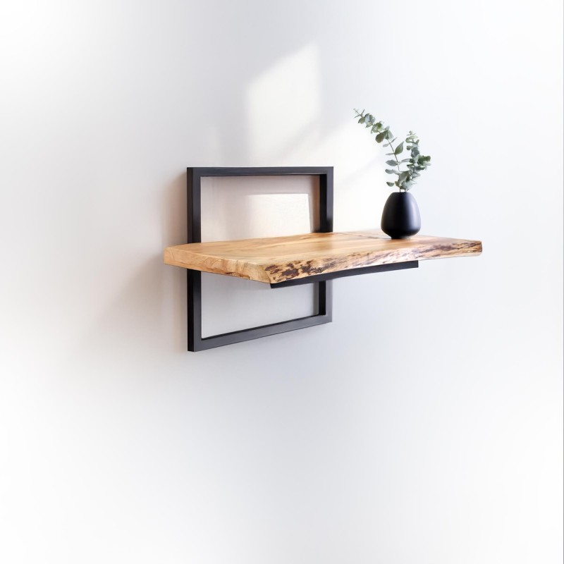 Etagère murale 50 cm avec plateau en bois massif à bord naturel