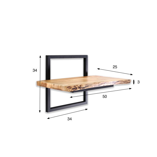 Etagère murale 50 cm avec plateau en bois massif à bord naturel