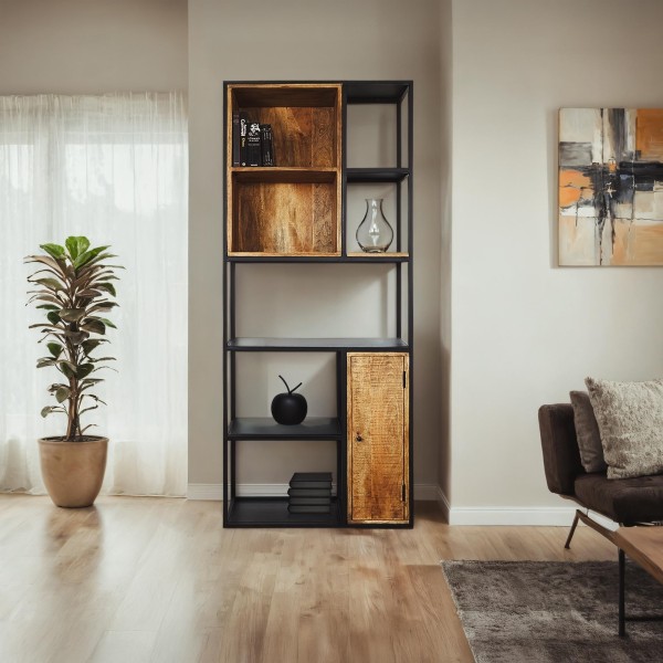 Bibliothèque étagère en métal et bois naturel 80cm - Diane