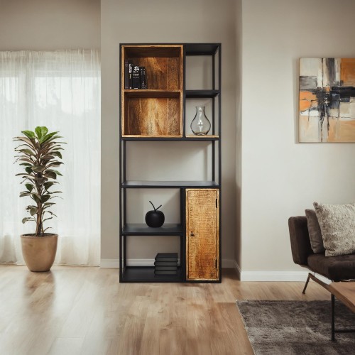 Bibliothèque étagère en métal et bois naturel 80cm - Diane