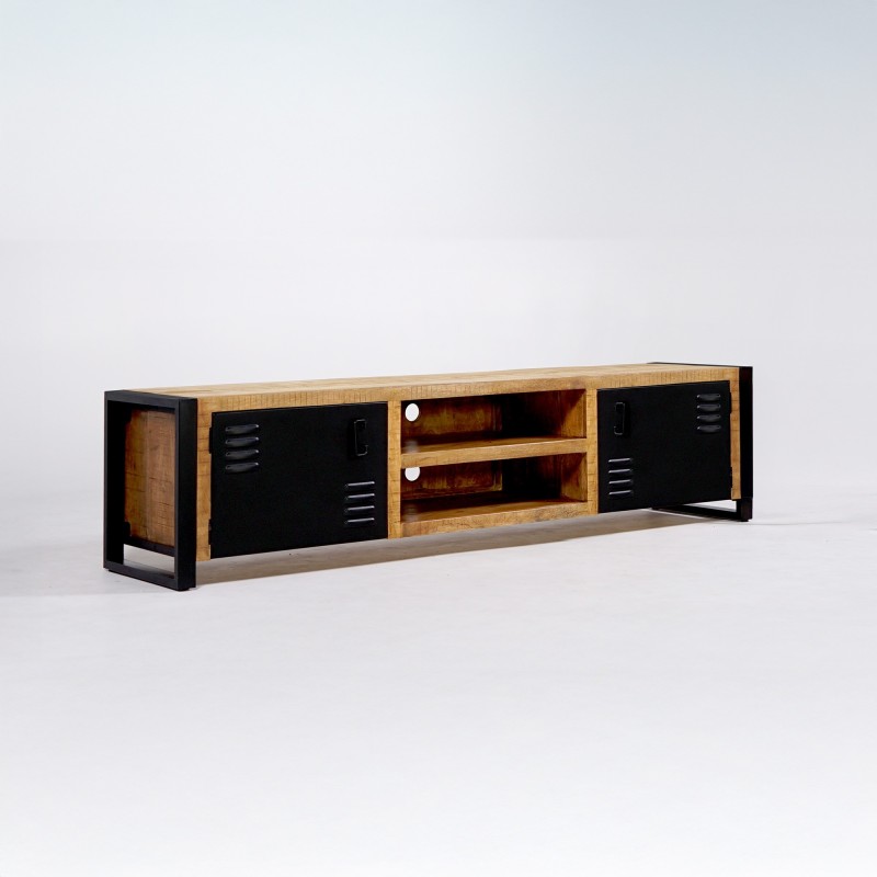 Meuble TV Mural 180 Cm En Pin Massif - 3 Portes, Design Moderne, Couleur Châtaignier