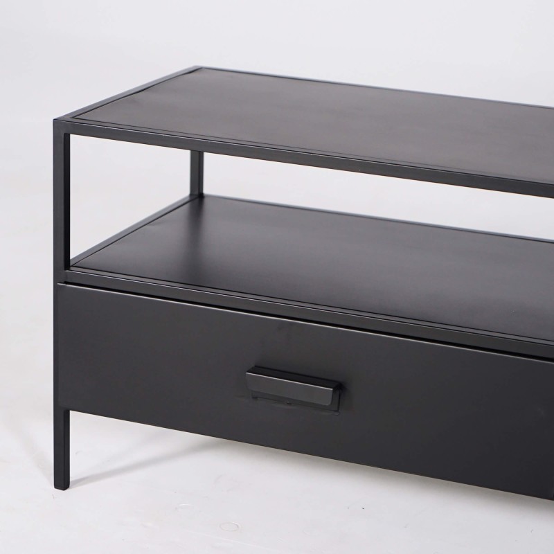 Meuble TV industriel métal noir 2 tiroirs - New York