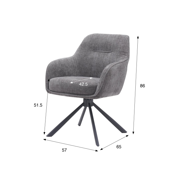 Chaise de salle à manger pivotante en tissu anthracite - Avola