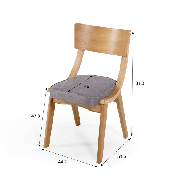 Chaise de salle à manger en chêne naturel et tissu gris - Svea