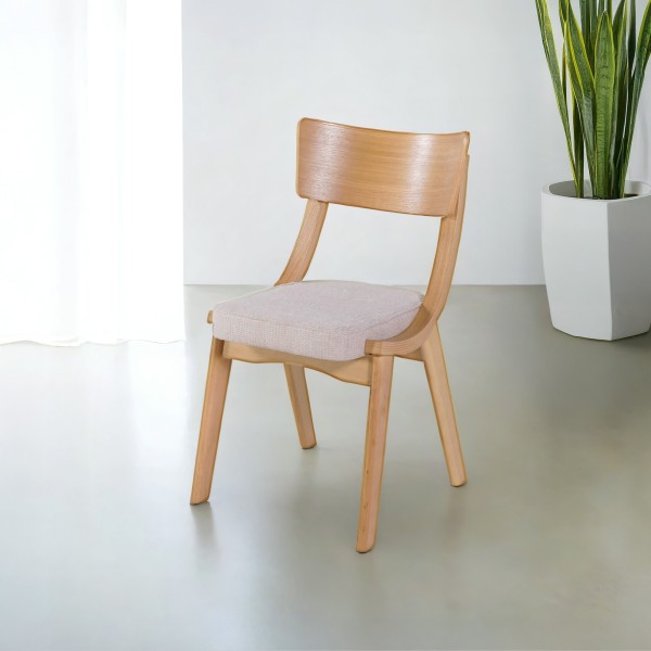 Chaise de salle à manger en hêtre naturel et tissu beige - Svea