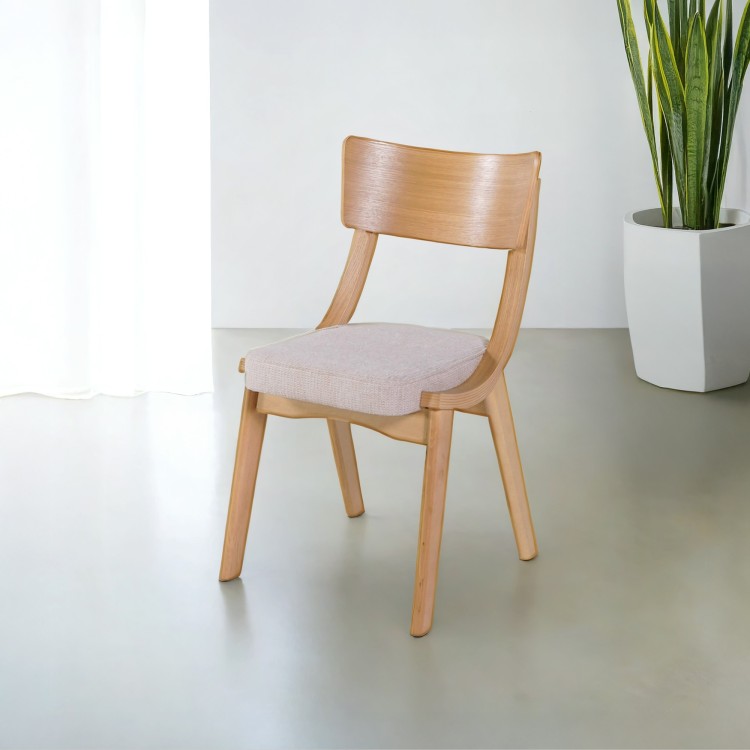 Chaise de salle à manger en hêtre naturel et tissu beige - Svea