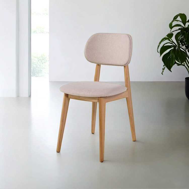 Chaise en bois massif de chêne et tissu beige - Skaga