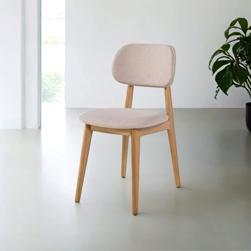 Chaise en bois massif de chêne et tissu beige - Skaga