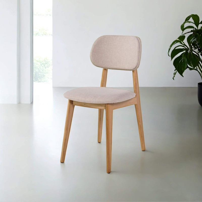 Chaise en bois massif de chêne et tissu beige - Skaga