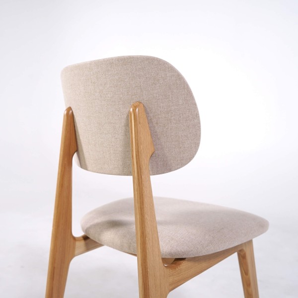Chaise en bois massif de chêne et tissu beige - Skaga