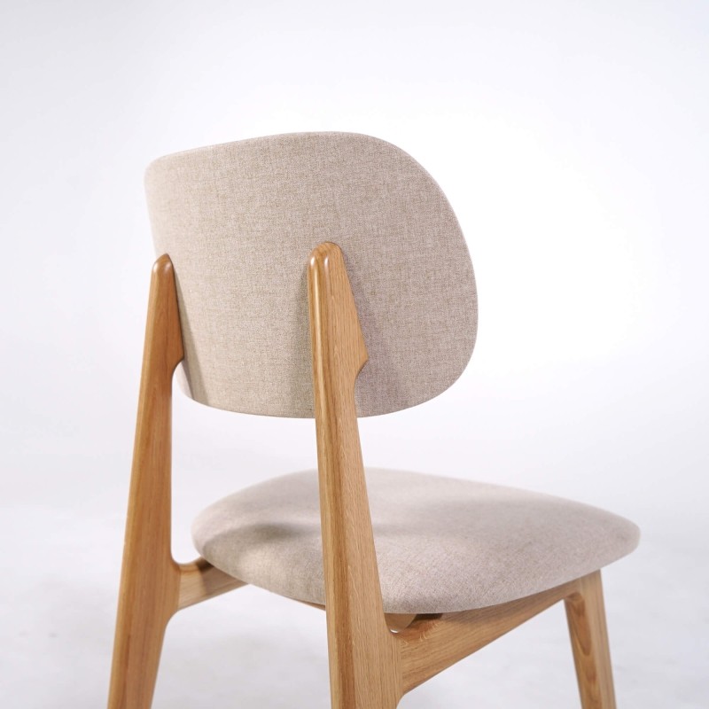 Chaise en bois massif de chêne et tissu beige - Skaga
