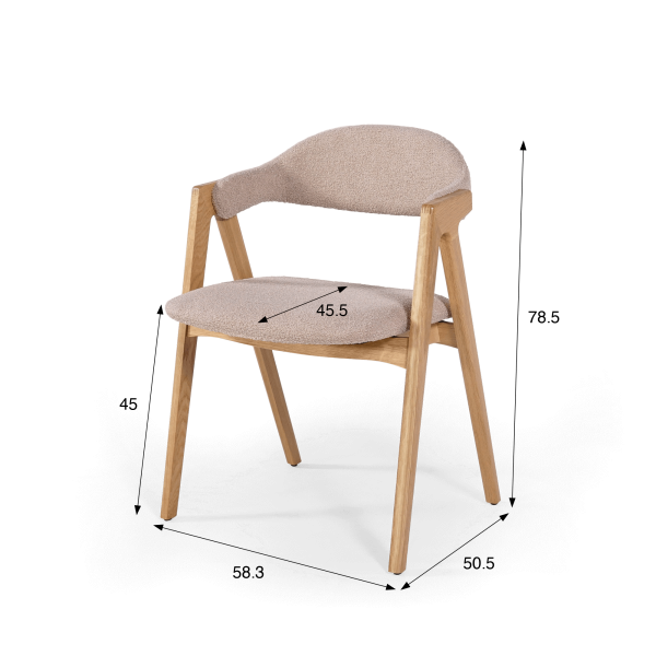 Chaise en bois naturel et tissu bouclette beige - Lykke