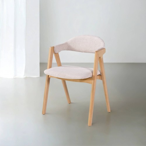 Chaise en bois naturel et tissu bouclé blanc - Lykke