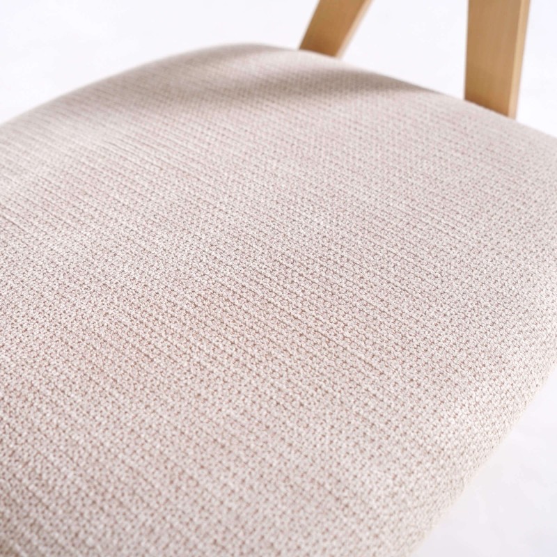 Chaise en bois naturel et tissu bouclé blanc - Lykke