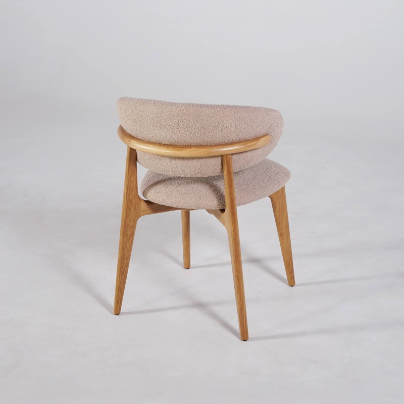 Chaise en bois massif de chêne et tissu beige - Lunna