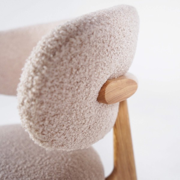 Chaise en bois massif de chêne et tissu beige - Lunna