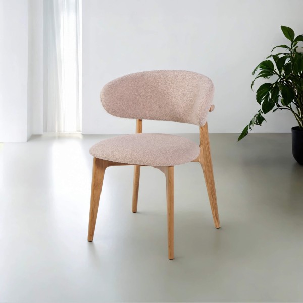 Chaise en bois massif de chêne et tissu beige - Lunna