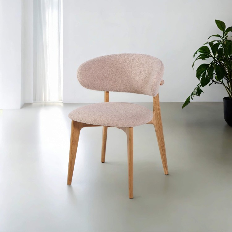 Chaise en bois massif de chêne et tissu beige - Lunna