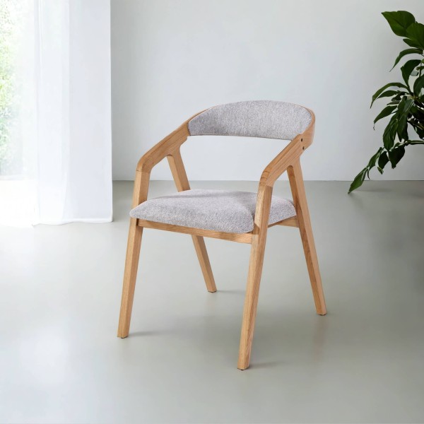 Chaise de salle à manger avec dossier et assise en tissu gris - Seren