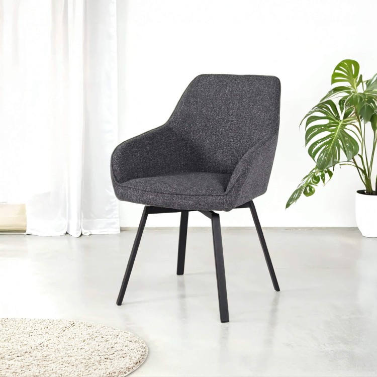 Chaise de salle à manger pivotante en tissu gris foncé chiné - Alma