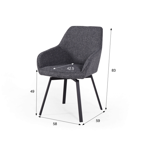 Chaise de salle à manger pivotante en tissu gris foncé chiné - Alma